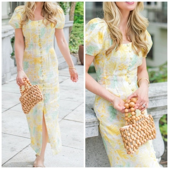 Cult Gaia Charlotte Cotton Linen Blend Dress in Lemonade Multi Large - Picture 1 of 9